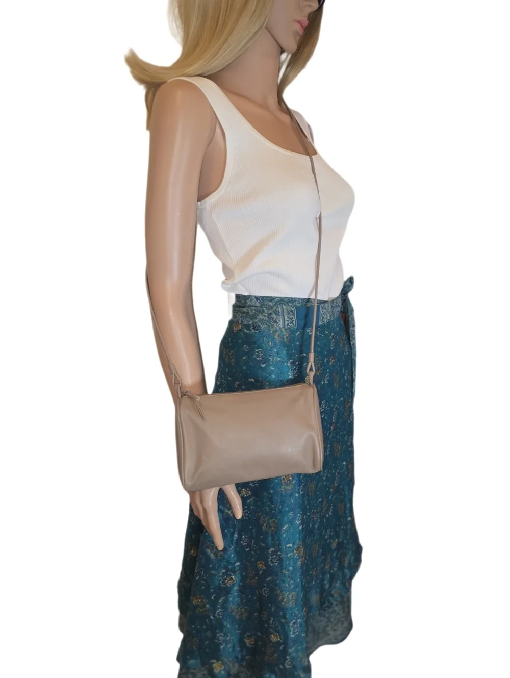Vintage Minimalist 90s Leather Shoulder Bag -Taupe Beige EUC